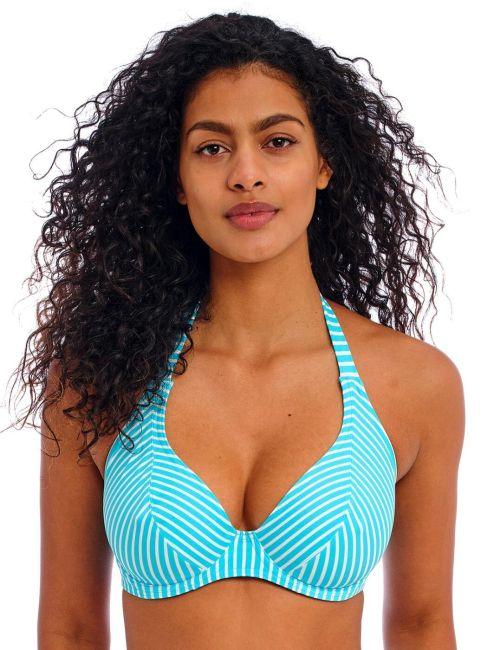 Freya Jewel Cove Underwired Halter Bikini Top - Stripe Turquoise