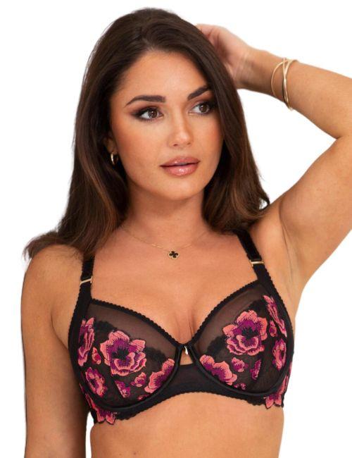 Pour Moi Soiree Embroidery Side Support Bra - Black/Pink