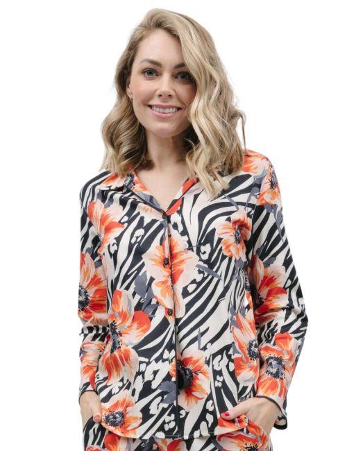Cyberjammies Nicole Pyjama Top - Charcoal Animal Floral Print