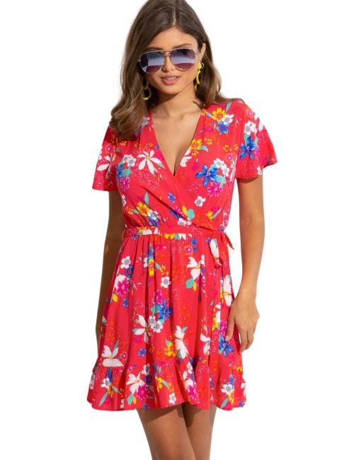 Pour Moi Tiered Wrap Dress - Tropical