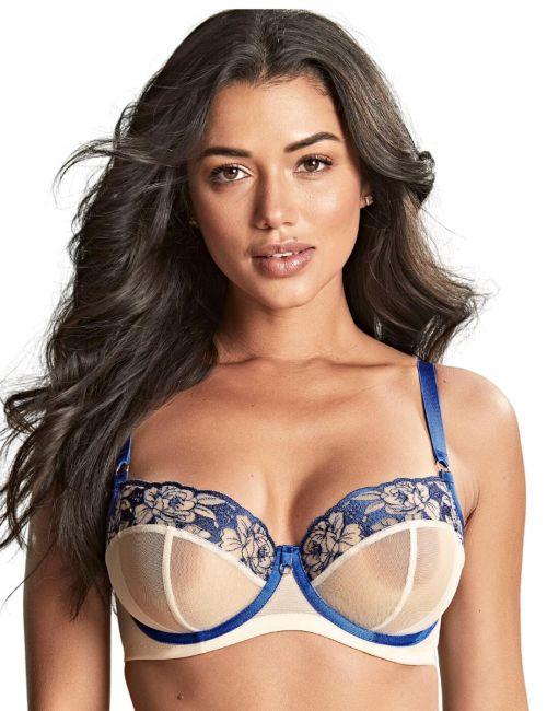Panache Rosa Balcony Bra - Cobalt/Latte