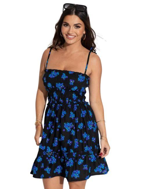 Pour Moi Frill Beach Dress - Black Ditsy