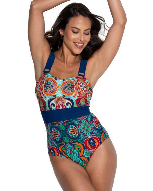 Pour Moi Colour Block Control Swimsuit - Navy/Aqua