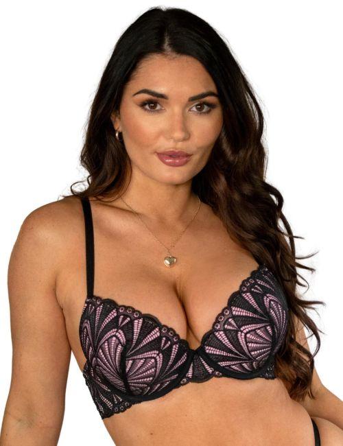 Pour Moi New Romance Padded Push Up Plunge Bra - Black/Rose