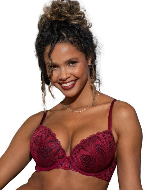 Pour Moi New Romance Padded Push Up Plunge Bra - Cherry Red/Black Pour Moi New Romance Padded Push Up Plunge Bra - Cherry Red/Black