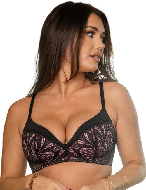 Pour Moi New Romance Padded Non Wired T Shirt Bra - Black/Rose