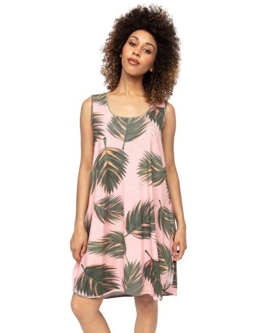 Cyberjammies Lea Leaf Print Jersey Swing Nightdress - Salmon Pink Mix