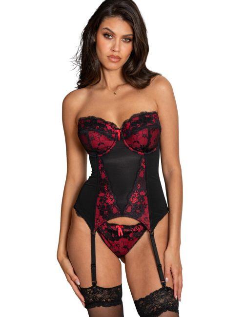 Pour Moi Amour Padded Strapless Basque - Black/Scarlet