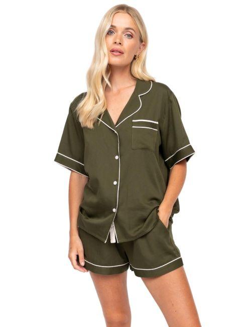 Cyberjammies Fable & Eve London Chiswick Short Sleeve Shorts Set - Olive Green
