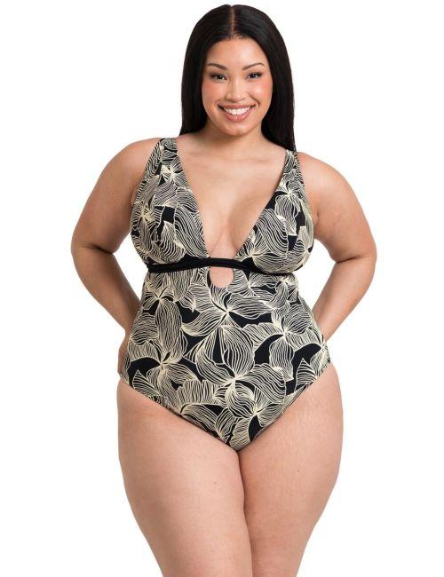 Curvy Kate Ripple Reef Reversible Non Wired Swimsuit - Black Print