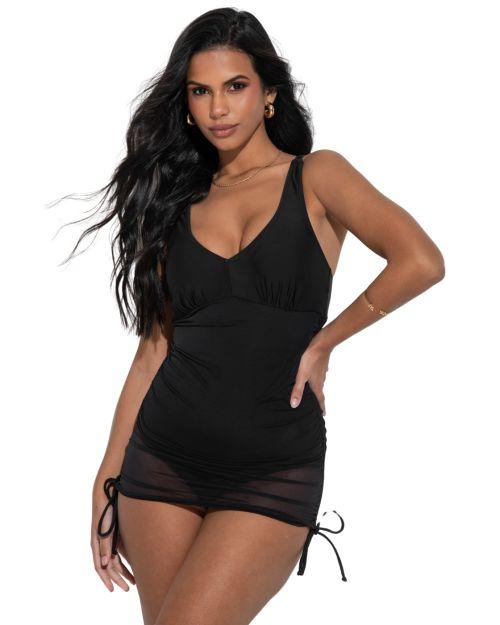 Pour Moi Dubai Adjustable Tummy Control Skirted Swimsuit - Black