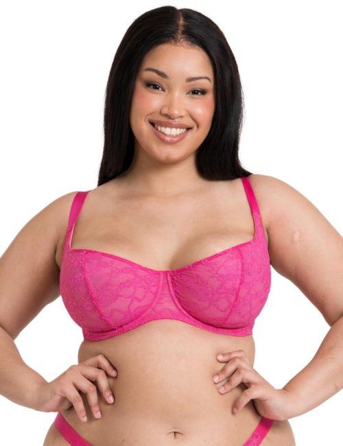 Curvy Kate All Night Lace Scooped Balcony Bra - Hot Pink/Blush