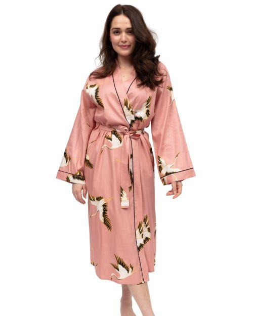 Cyberjammies Bonnie Crane Bird Print Long Dressing Gown - Pink Mix