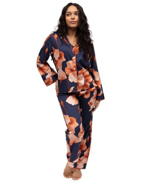 Cyberjammies Fable & Eve London Camden Long Sleeve Floral Print Pyjama Set - Navy Mix