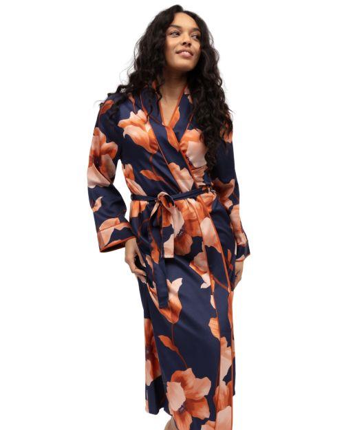 Cyberjammies Fable & Eve London Camden Long Sleeve Floral Print Long Dressing Gown - Navy Mix