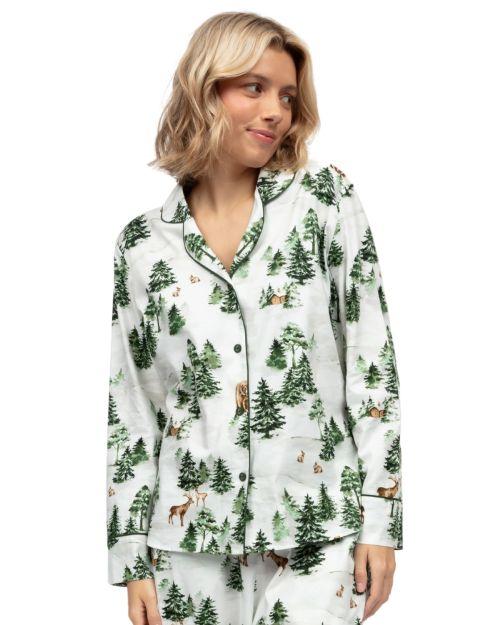 Cyberjammies Fern Alpine Print Pyjama Top - Olive Green Mix