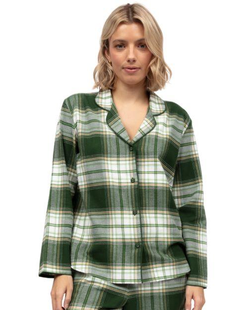 Cyberjammies Fern Brushed Check Pyjama Top - Olive Green Mix