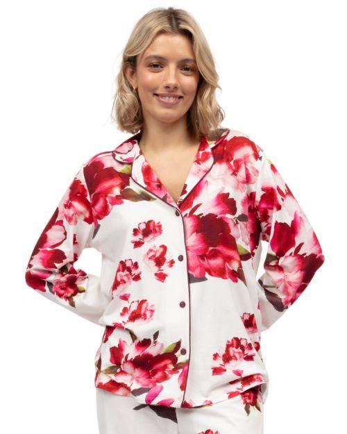 Cyberjammies Isabella Floral Printed Jersey Pyjama Top - Ox Blood Mix