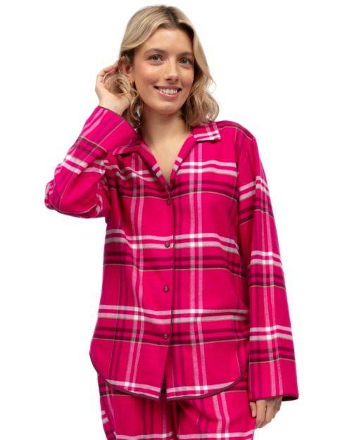 Cyberjammies Isabella Brushed Check Pyjama Top - Bright Pink Mix