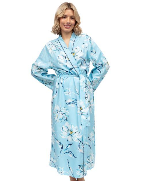 Cyberjammies Madelyn Floral Print Long Dressing Gown - Blue Mix