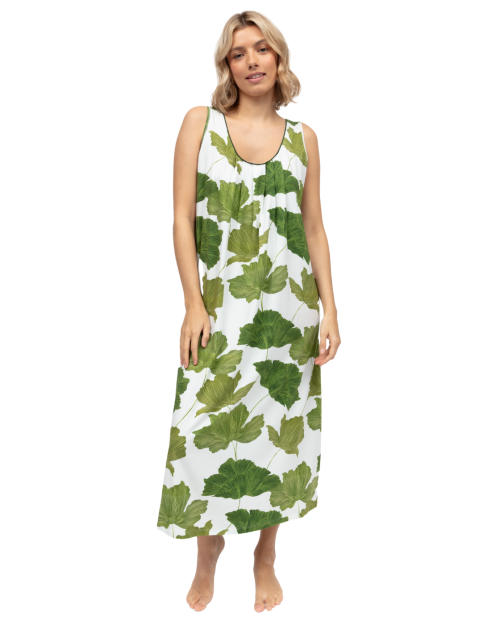 Cyberjammies Olive Leaf Printed Jersey Long Nightdress - Olive Green Mix