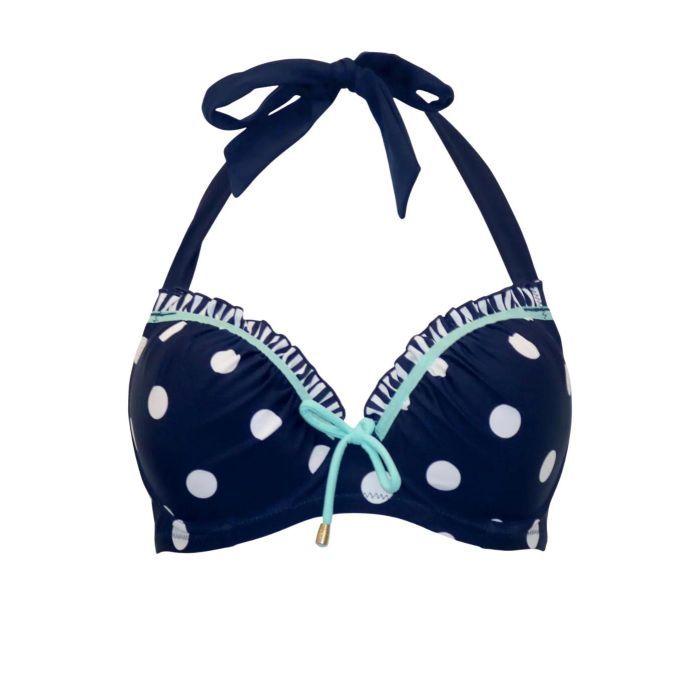Pour Moi Beach House Halter Bikini Top - Navy/White/Aqua