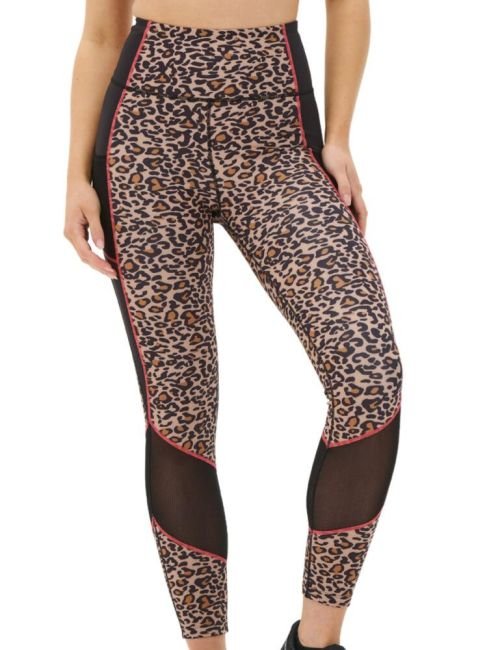 Pour Moi Energy Printed Mesh Panel Legging - Leopard/Coral