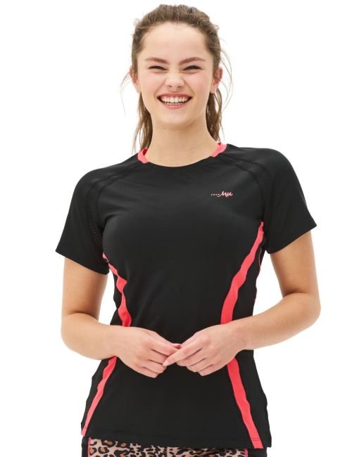Pour Moi Energy Short Sleeved Top - Black/Coral