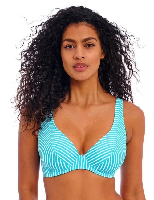 Freya Jewel Cove High Apex Bikini Top - Stripe Turquoise