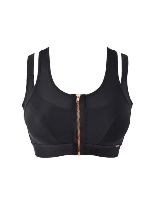 Figleaves Curve Zip Sports Bra - Black/Rose Gold
