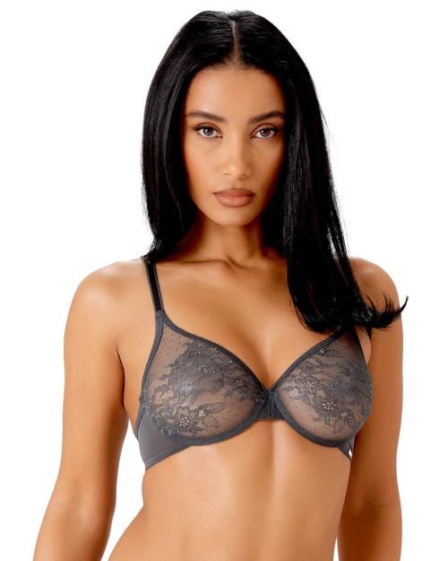 Gossard Glossies Lace Sheer Bra - Charcoal