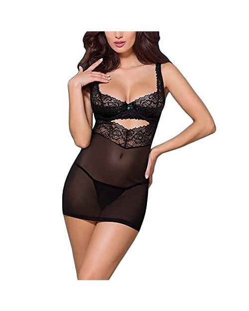 Obsessive Chemise and Thong Set - Black
