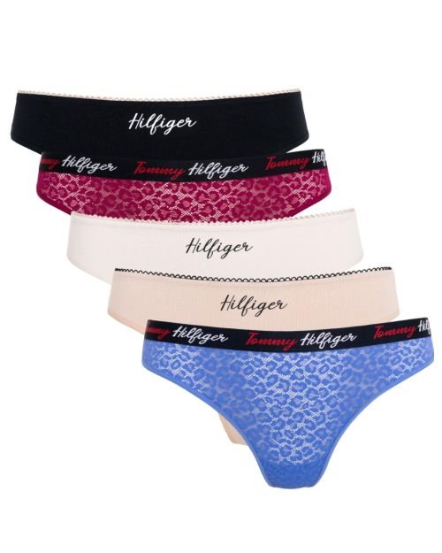 Tommy Hilfiger TH Floral Lace Thong Holiday 5 Pack - Misty/Iris/White/Wine/Desert Sky