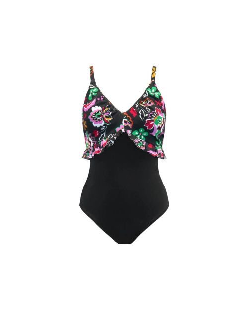 Pour Moi Hot Spots Frill Tummy Control Swimsuit - Black Multi