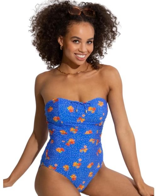 Pour Moi Santa Cruz Strapless Swimsuit - Blue Floral