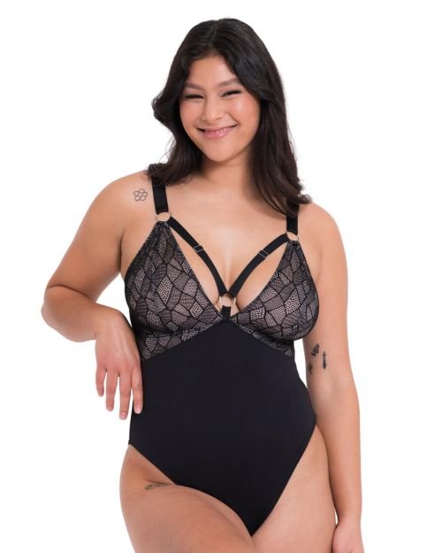 Curvy Kate Non-Stop Stretch Bodysuit - Black/Pink