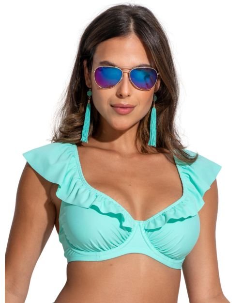 Pour Moi Bermuda Frill Bikini Top - Aqua