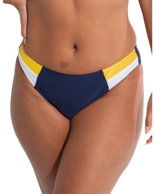 Pour Moi Palm Springs Colour Block Tab Bikini Brief - Yellow/Navy/White
