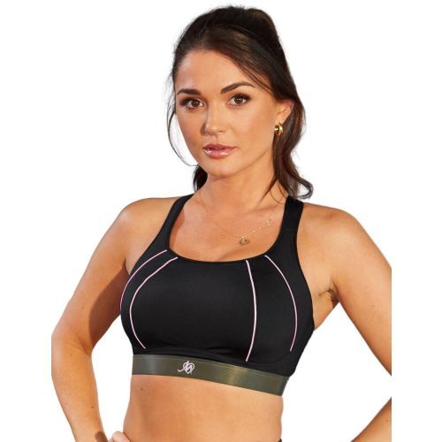 Pour Moi Energy Spirit Cross Back Sports Bra - Black/Pink/Khaki