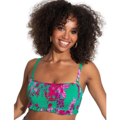 Pour Moi Free Spirit Strapless Bikini Top - Green/Pink