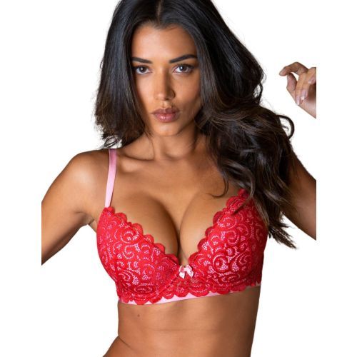 Pour Moi Romance Moulded Plunge Push Up Bra - Red/Pink