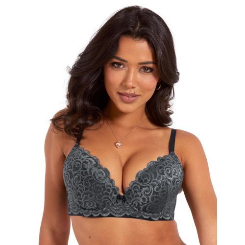 Pour Moi Romance Moulded Plunge Push Up Bra - Slate/Black