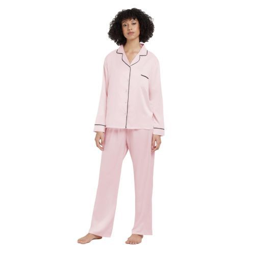 Bluebella Claudia Shirt and Trouser Set - Pale Pink/Black