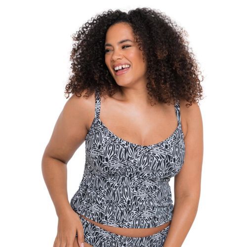 Curvy Kate Sundown Plunge Tankini Top - Black Print