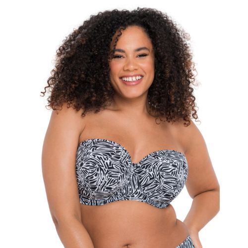 Curvy Kate Sundown Bandeau Bikini Top - Black Print