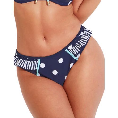 Pour Moi Beach House Frill Bikini Brief - Navy/White/Aqua