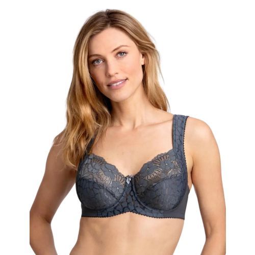 Miss Mary Of Sweden Jacquard & Lace Underwired Bra - Dark Grey
