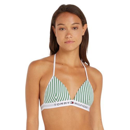 Tommy Hilfiger TH Vertical Stripe Triangle Bikini Top - Nola Stripe Spring Lime