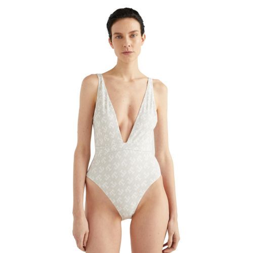 Tommy Hilfiger TH Monogram Plunge Swimsuit - White