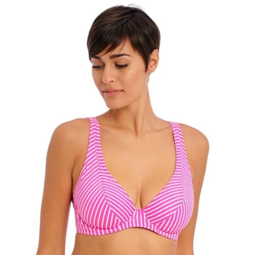 Freya Jewel Cove High Apex Bikini Top - Stripe Raspberry